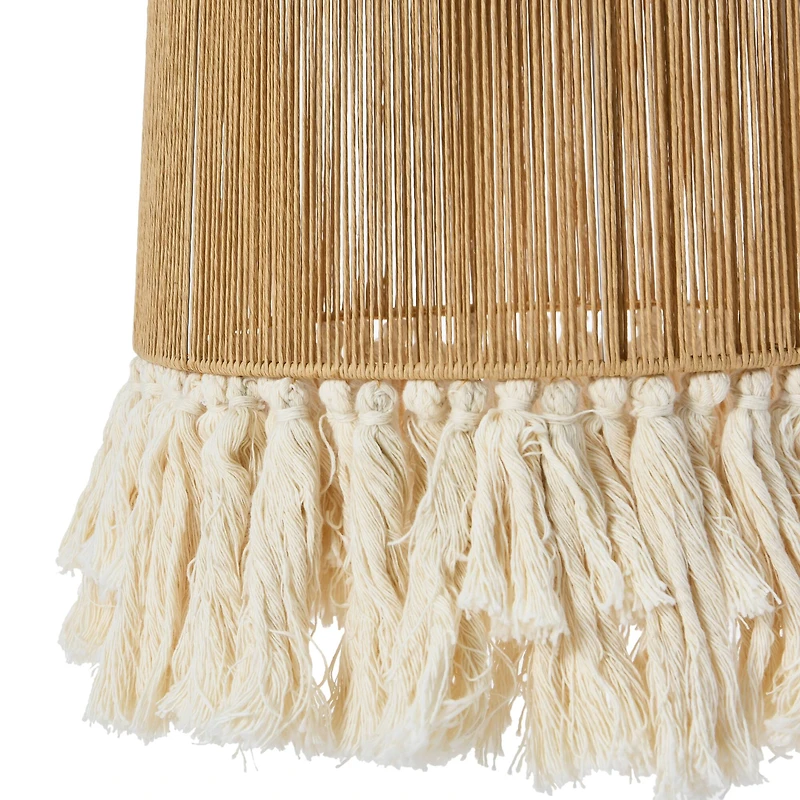 Hello Honey® 16" Coastal Pendant Lamp with Natural Paper Rope Shades, Fringe Detail and Iron Base