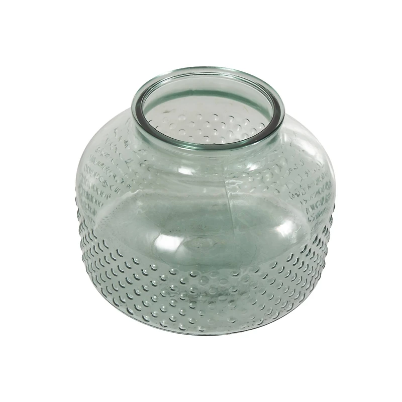 12.25" Green Glass Wide Spotted Decorative Vase