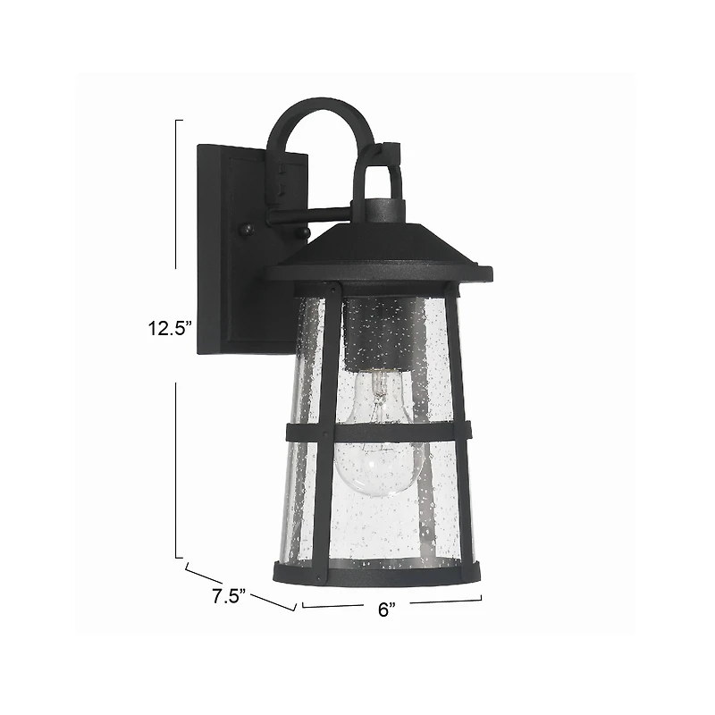 Hello Honey® Nantucket Matte Black Coastal Metal & Glass Wall Mounted Outdoor Lantern Light