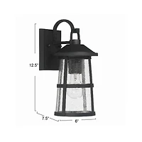 Hello Honey® Nantucket Matte Black Coastal Metal & Glass Wall Mounted Outdoor Lantern Light