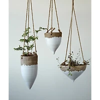 Hello Honey® 8.5" White Stoneware Hanging Planter with Jute Rope