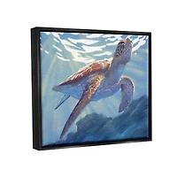 Stupell Industries Deep Ocean Sea Turtle Framed Floater Canvas Wall Art