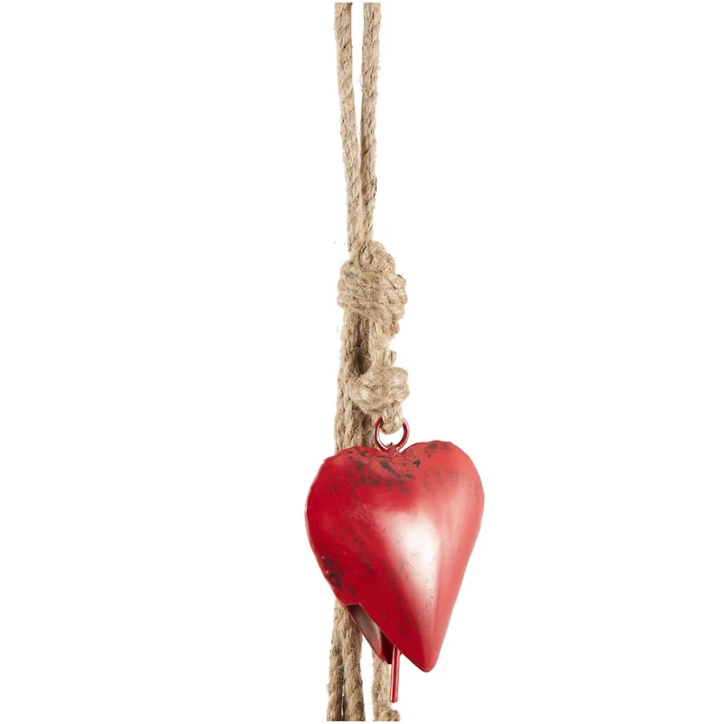 Red Metal Heart Tibetan Inspired Decorative Cow Bells with Jute Hanging Rope