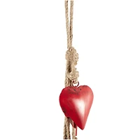 Red Metal Heart Tibetan Inspired Decorative Cow Bells with Jute Hanging Rope