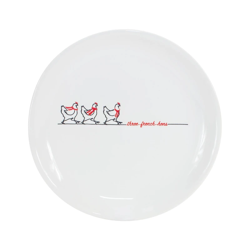 6.5" Three French Hens Plate Stoneware Set, 4ct.