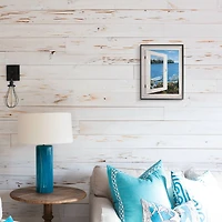 Stupell Industries Lakefront Window Charming Floral Island Boat in Black Frame Wall Art