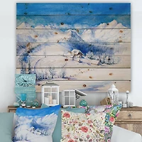 Designart - Winter Mountain Landscape With Wooden House