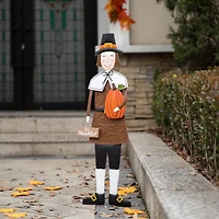 Glitzhome® 36" Metal Thanksgiving Pilgrim Boy Standing Or Hanging Yard Stake