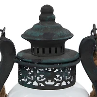 Black Iron Rustic Candle Holder Lantern, 9" x 8" x 5"