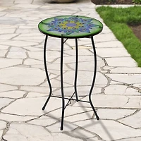 19" Green & Blue Peacock Flower Tail Glass Patio Side Table