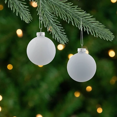 9ct. 2.5" Shiny & Matte White Glass Ball Ornaments