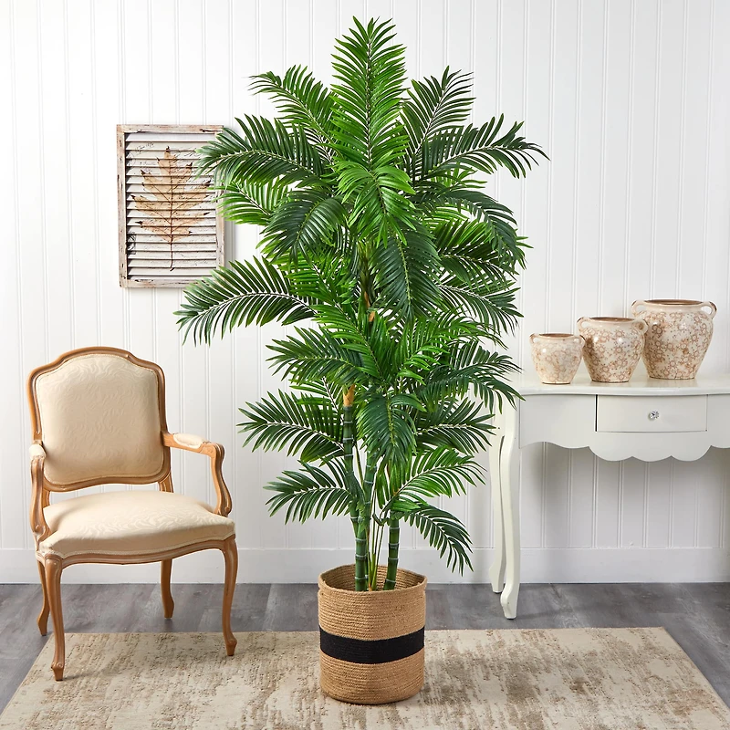 6ft. Curvy Parlor Artificial Palm Tree in Handmade Natural Cotton Planter