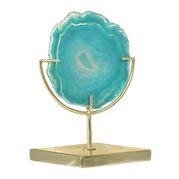 Hello Honey® 7" Marbled Turquoise Decorative Agate Slice Accent on Metal Stand