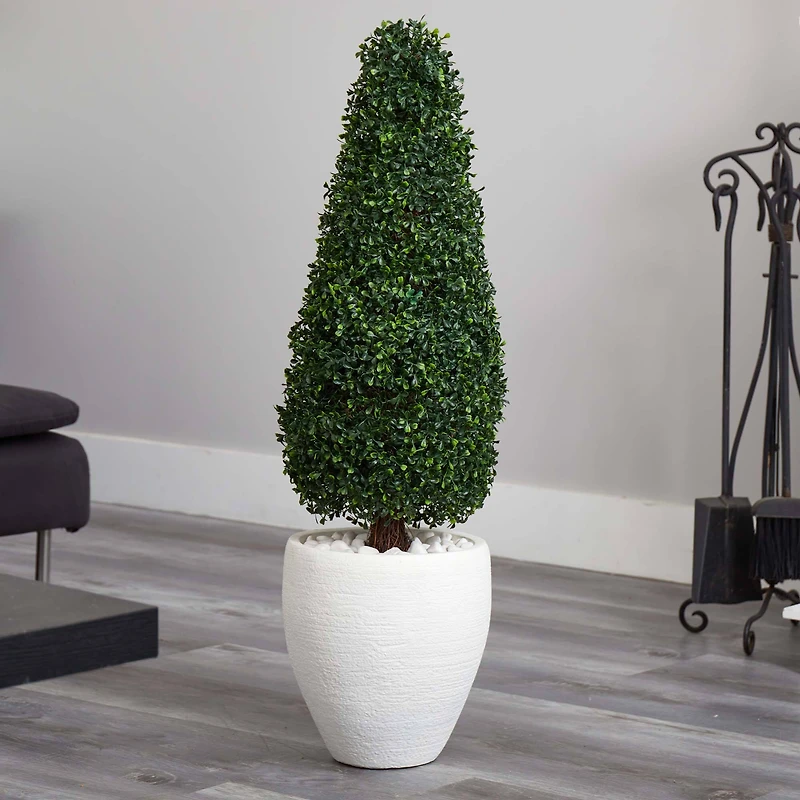 3.5ft. Boxwood Topiary in Textured White Planter