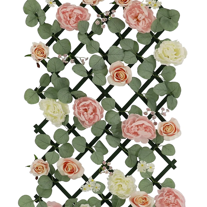 47.25" Pink & White Peony & Rose Décor Trellis by Ashland®
