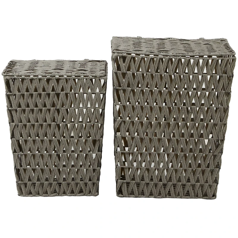 Gray Metal Storage Basket with Matching Lids Set of 2 22", 19"