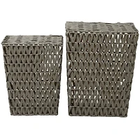 Gray Metal Storage Basket with Matching Lids Set of 2 22", 19"