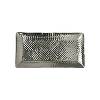 Hello Honey® 20" Antique Silver Finish Decorative Aluminum Tray with Geometric Design