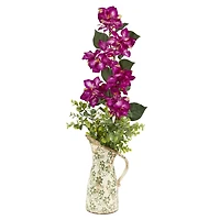 27" Bougainvillea and Eucalyptus Artificial Arrangement in Floral Pitcher