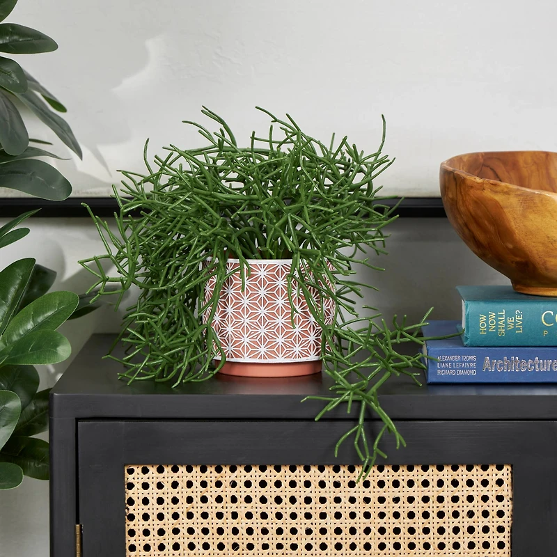 14" Faux Cascading Artificial Plant with Geometric Terracotta Pot