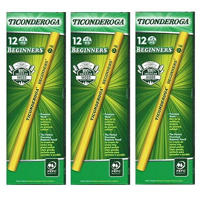 Ticonderoga® Beginners® Pencils without Eraser, 3 Packs of 12