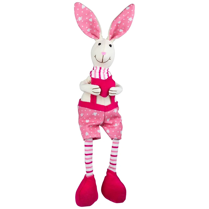 16.5" Pink & Cream Sitting Boy Easter Rabbit Figure with Dangling Legs