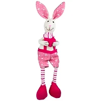 16.5" Pink & Cream Sitting Boy Easter Rabbit Figure with Dangling Legs