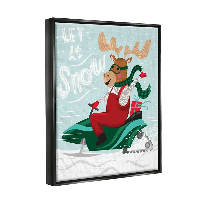 Stupell Industries Let It Snow Moose Sleigh Framed Floater Canvas Wall Art