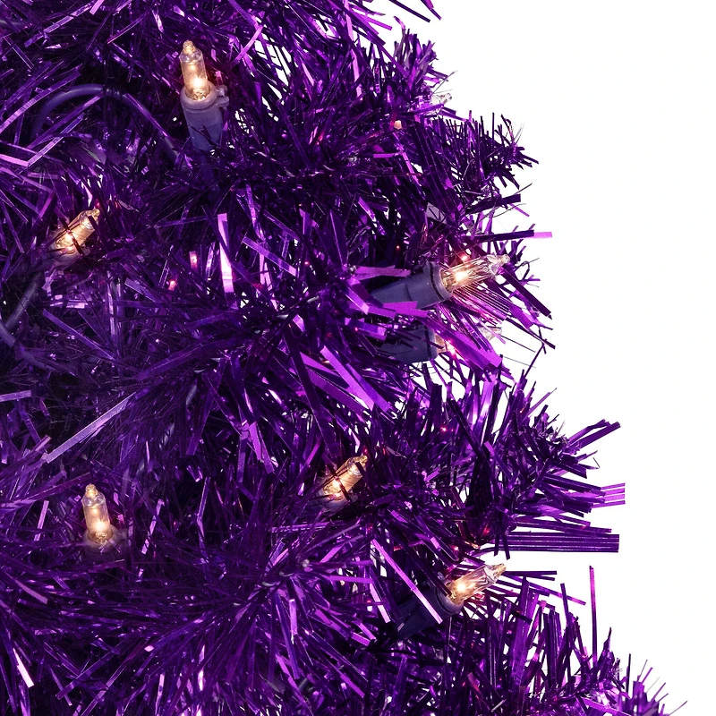 2ft. Pre-Lit Iridescent Purple Tinsel Pine Artificial Christmas Tree, Warm White Lights