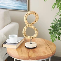 15" Brown Rattan Infinity Sculpture with White Marble Base