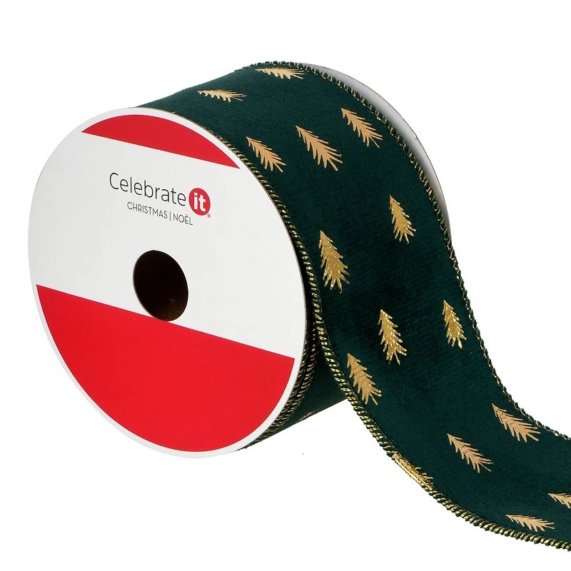 2.5" x 20ft. Green & Gold Trees Wired Ribbon by Celebrate It®