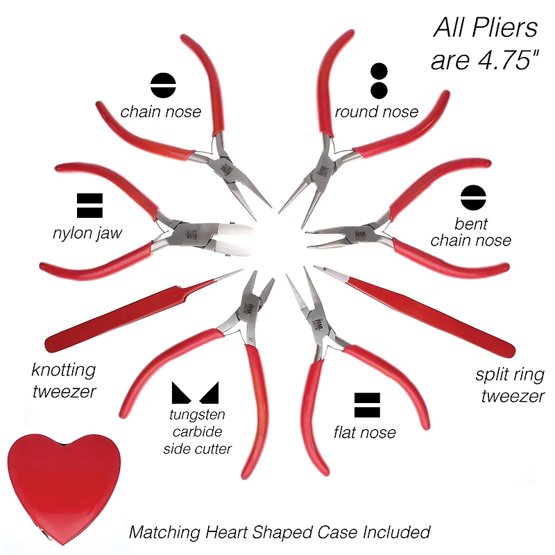 The Beadsmith® 8 Piece Pliers Set in Heart Case