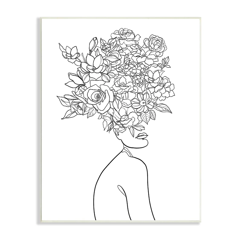 Stupell Industries Slouching Woman Elegant Bouquet Hair Minimal Linework Wall Plaque