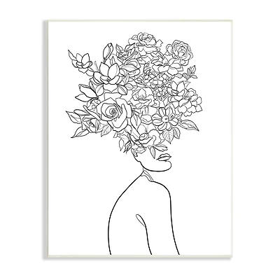 Stupell Industries Slouching Woman Elegant Bouquet Hair Minimal Linework Wall Plaque
