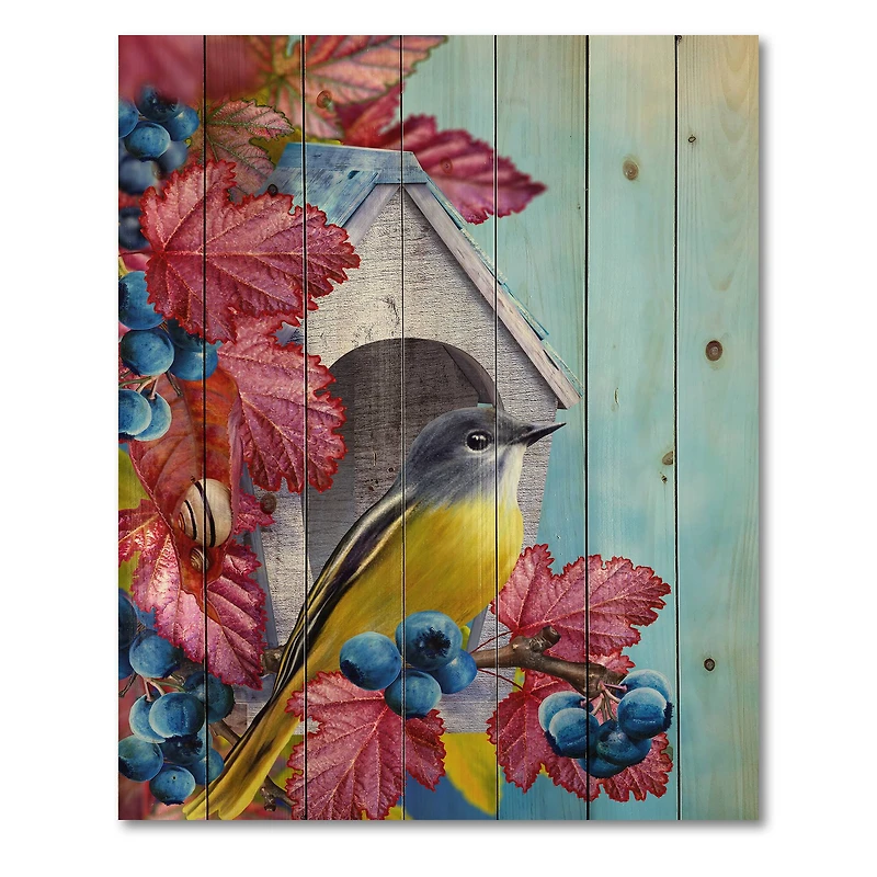 Designart - Titmouse Bird Sitting On A Branch Near A Birdhouse