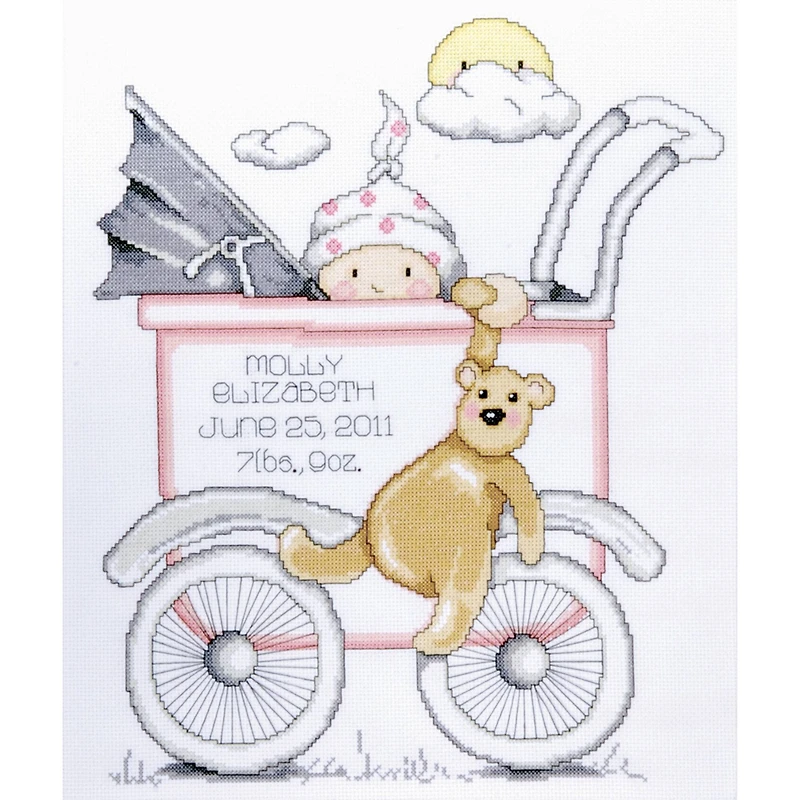 Tobin Baby Buggy Girl Birth Record Counted Cross Stitch Kit