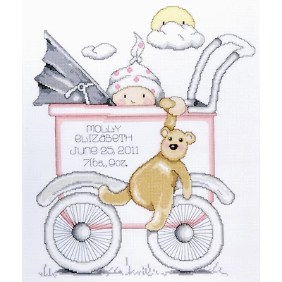 Tobin Baby Buggy Girl Birth Record Counted Cross Stitch Kit