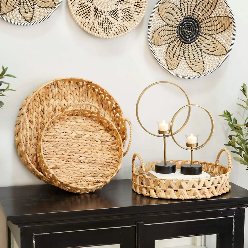 Brown Seagrass Coastal Tray, Set of 3" 19", 16", 14"