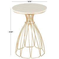 21.5" Gold Metal Flower Inspired Accent Table with Cream Marble Tabletop