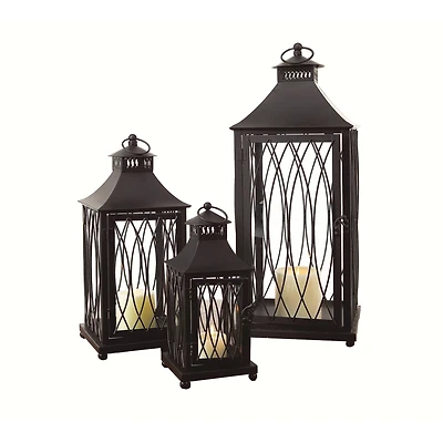 Contemporary Black Metal Lantern Set, 11", 16" & 23"