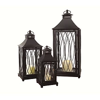 Contemporary Black Metal Lantern Set, 11", 16" & 23"