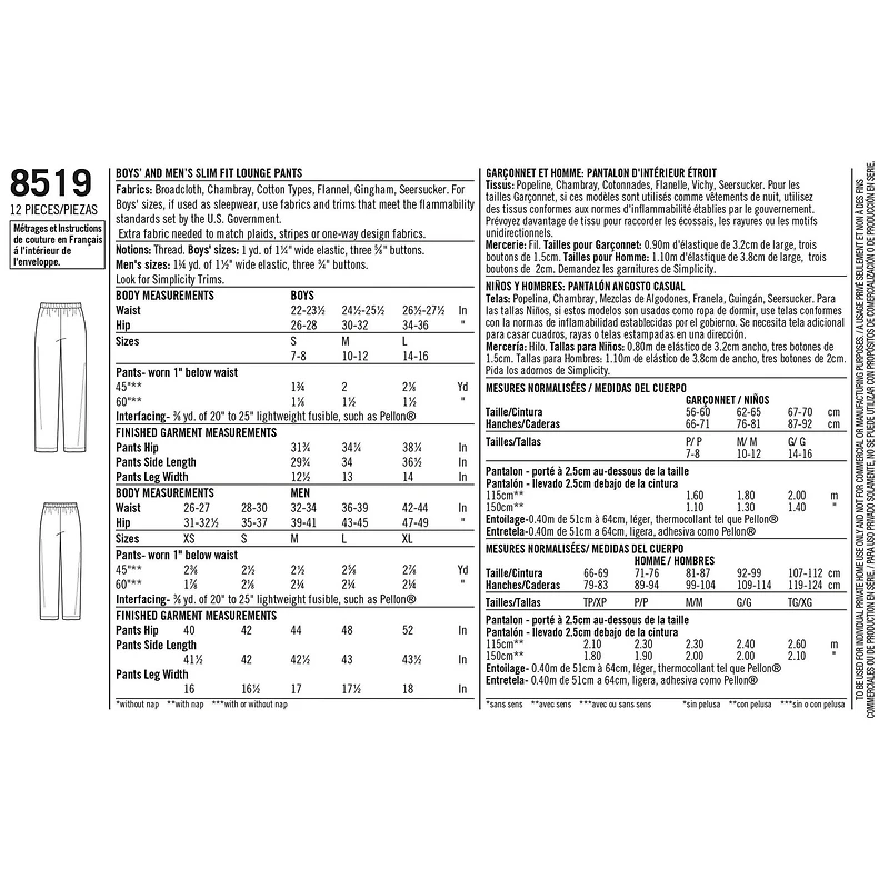 Simplicity® Pattern CS8519 (S-L/XS-XL)