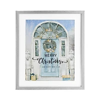 Stupell Industries Merry Christmas Blue Door Framed Print Under Glass Wall Art