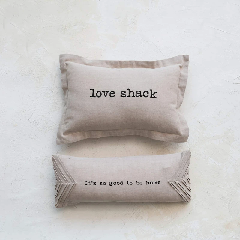 Hello Honey® It's So Good To Be Home Cotton Chambray Lumbar Pillow with Pleats