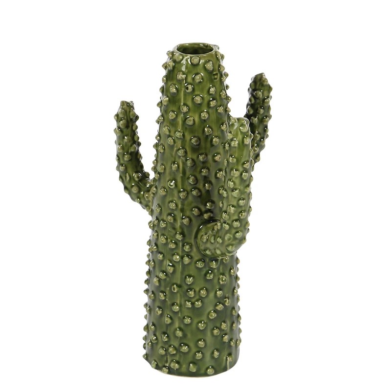 Green Ceramic Eclectic Vase, 12" x 5" x 6"