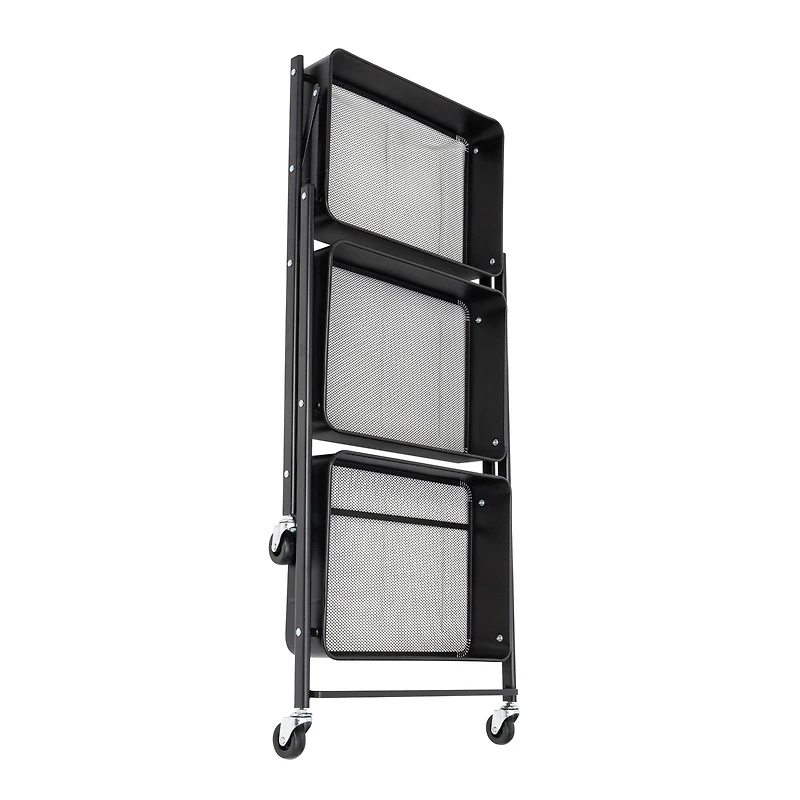 Honey Can Do Black 3-Tier Folding Cart with Wheels