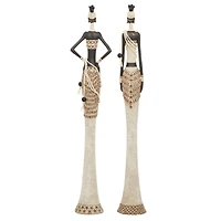 Set of 2 White Stone Contemporary Sculpture 6", 31"