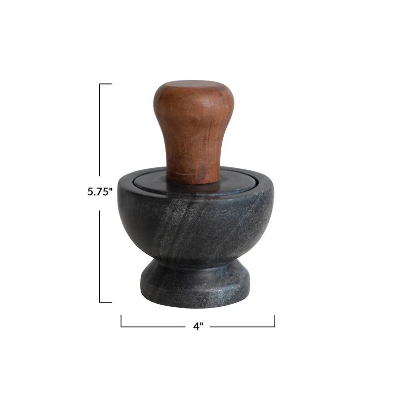 Hello Honey® Black Modern Marble & Wood Mortar & Pestle