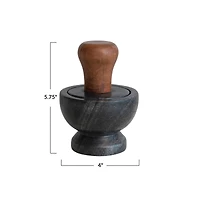 Hello Honey® Black Modern Marble & Wood Mortar & Pestle