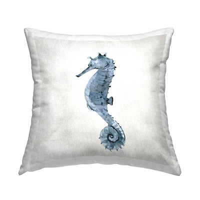Stupell Industries Navy Blue Seahorse Watercolor Detail Sea Life Throw Pillow, 18" x 18"